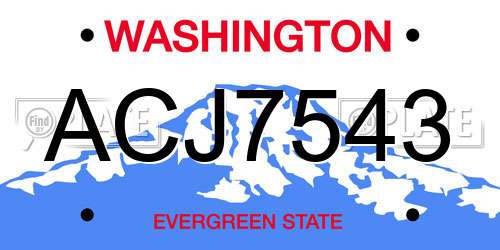 ACJ7543 Washington License Plate