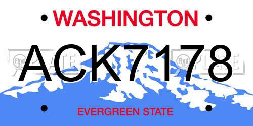 ACK7178 Washington License Plate
