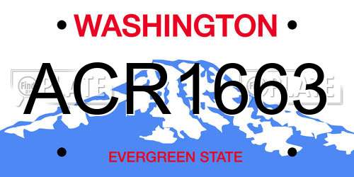 ACR1663 Washington License Plate