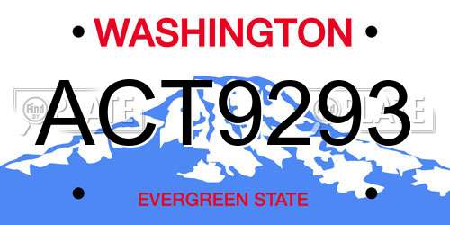 ACT9293 Washington License Plate