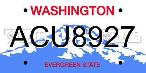 ACU8927 Washington License Plate