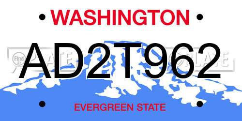AD2T962 Washington License Plate