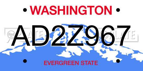 AD2Z967 Washington License Plate