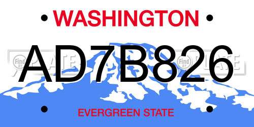 AD7B826 Washington License Plate