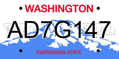 AD7G147 Washington License Plate