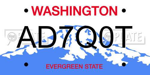 AD7Q0T Washington License Plate