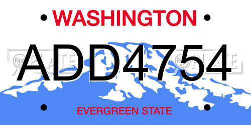 ADD4754 Washington License Plate