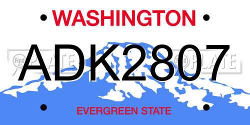 ADK2807 Washington License Plate