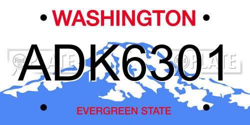 ADK6301 Washington License Plate