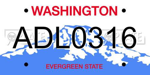 ADL0316 Washington License Plate