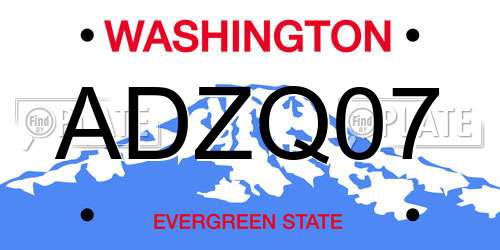 ADZQ07 Washington License Plate
