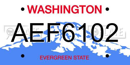 AEF6102 Washington License Plate