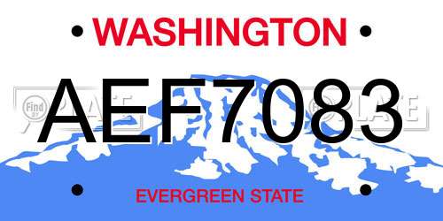 AEF7083 Washington License Plate