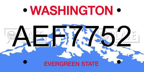AEF7752 Washington License Plate