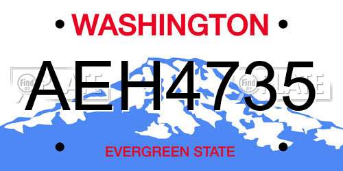 AEH4735 Washington License Plate