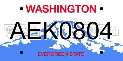 AEK0804 Washington License Plate