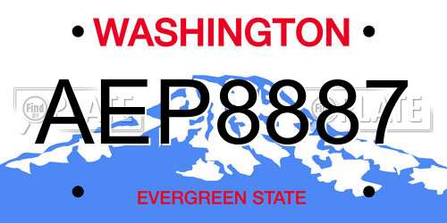 AEP8887 Washington License Plate