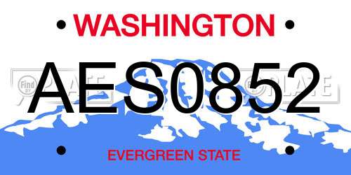 AES0852 Washington License Plate