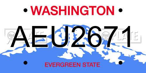 AEU2671 Washington License Plate