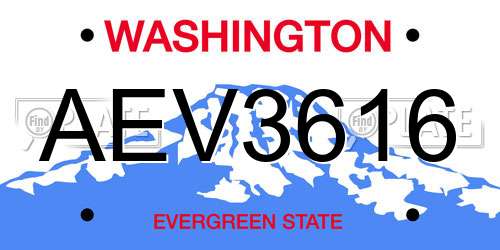 AEV3616 Washington License Plate
