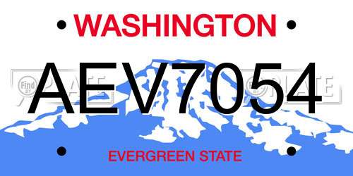 AEV7054 Washington License Plate