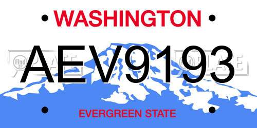 AEV9193 Washington License Plate