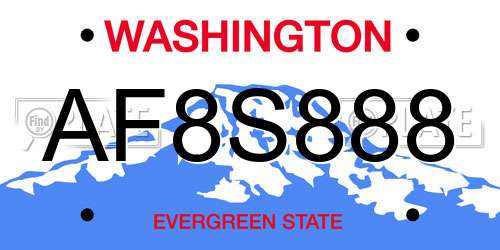 AF8S888 Washington License Plate