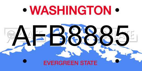 AFB8885 Washington License Plate