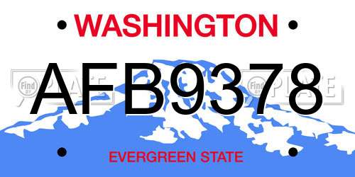 AFB9378 Washington License Plate