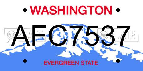 AFC7537 Washington License Plate