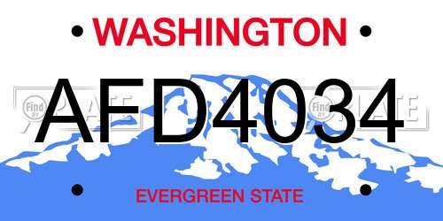 AFD4034 Washington License Plate
