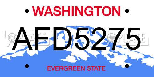 AFD5275 Washington License Plate