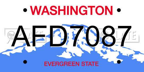AFD7087 Washington License Plate