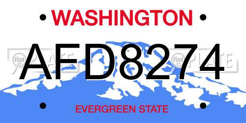 AFD8274 Washington License Plate