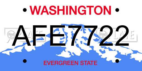 AFE7722 Washington License Plate