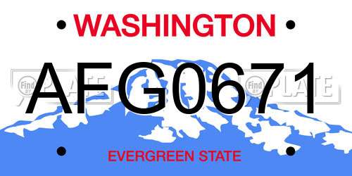 AFG0671 Washington License Plate