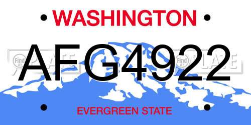 AFG4922 Washington License Plate