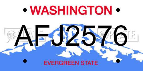 AFJ2576 Washington License Plate