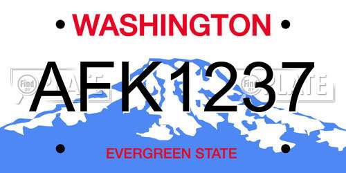 AFK1237 Washington License Plate