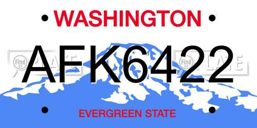 AFK6422 Washington License Plate