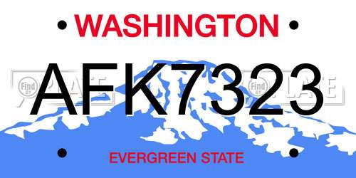 AFK7323 Washington License Plate
