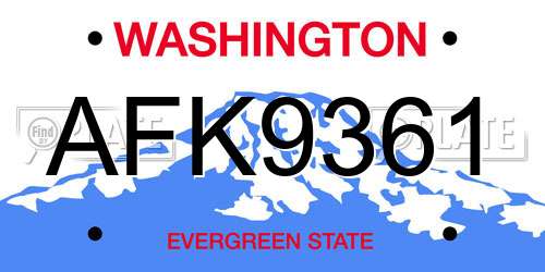AFK9361 Washington License Plate