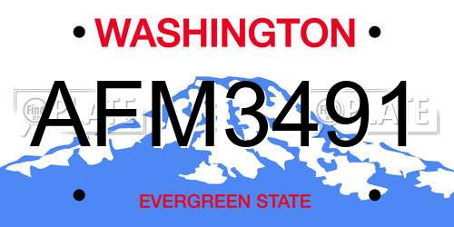 AFM3491 Washington License Plate