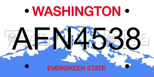 AFN4538 Washington License Plate