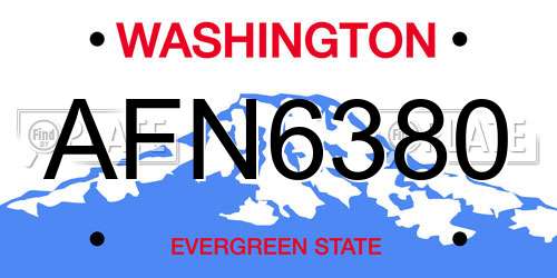 AFN6380 Washington License Plate