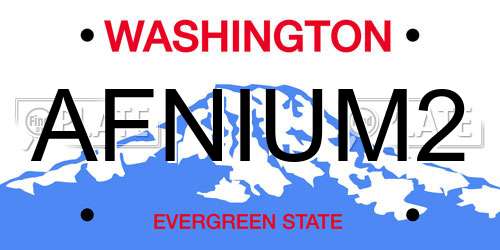 AFNIUM2 Washington License Plate