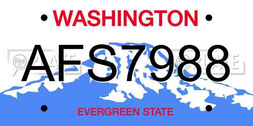 AFS7988 Washington License Plate