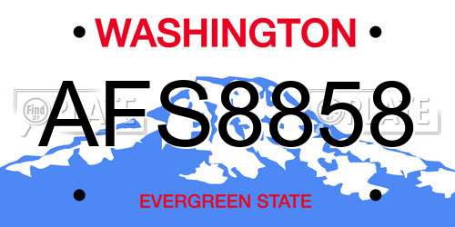 AFS8858 Washington License Plate