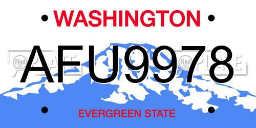 AFU9978 Washington License Plate