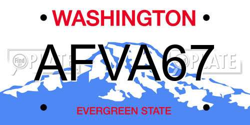 AFVA67 Washington License Plate